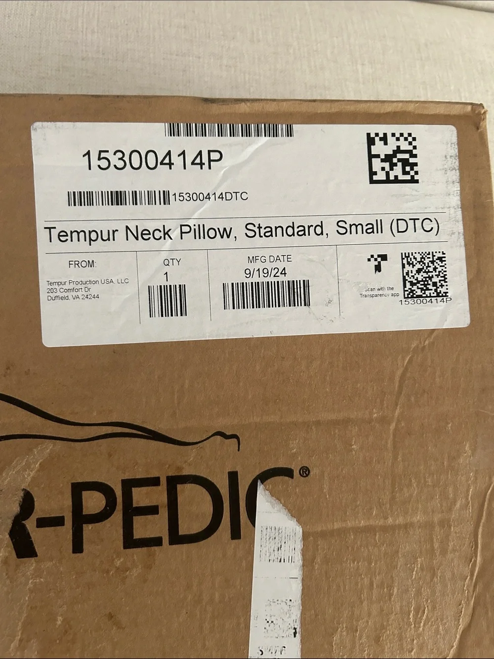 Tempur-Pedic Tempur Ergo Neck pillow, Small Profile, White, NWT